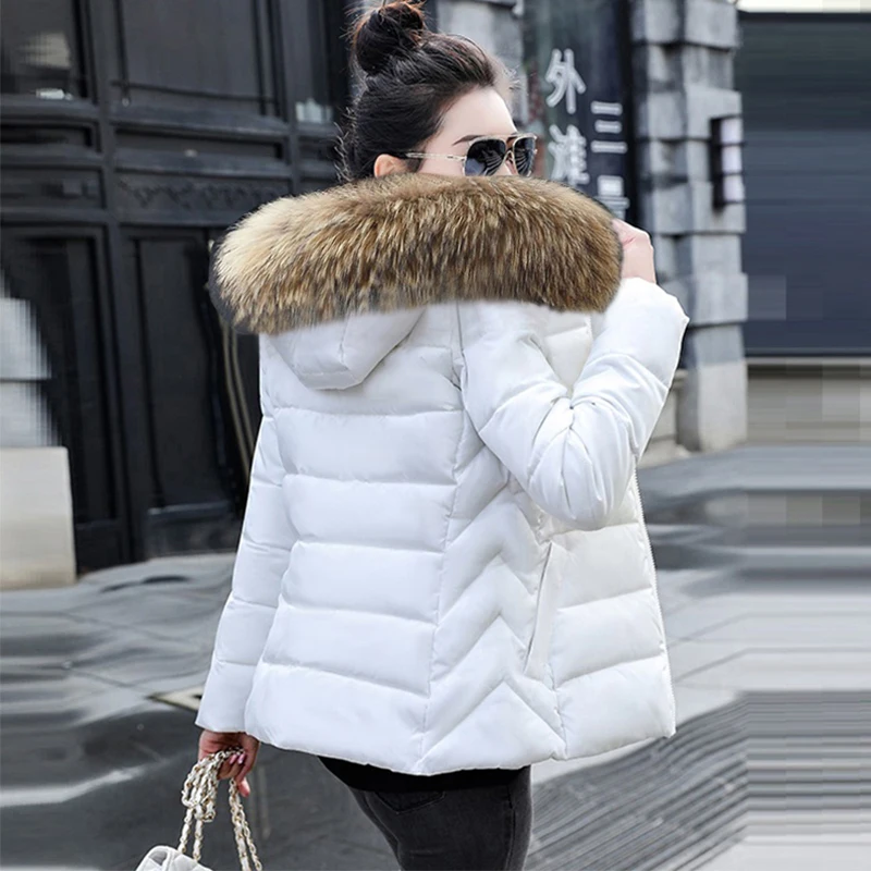 Autumn Coat Female Jacket Hooded Short Parkas 2026 Warm Big Fur Winter Jacket Women Wadded Ladies Plus Size Women's Down Jacket