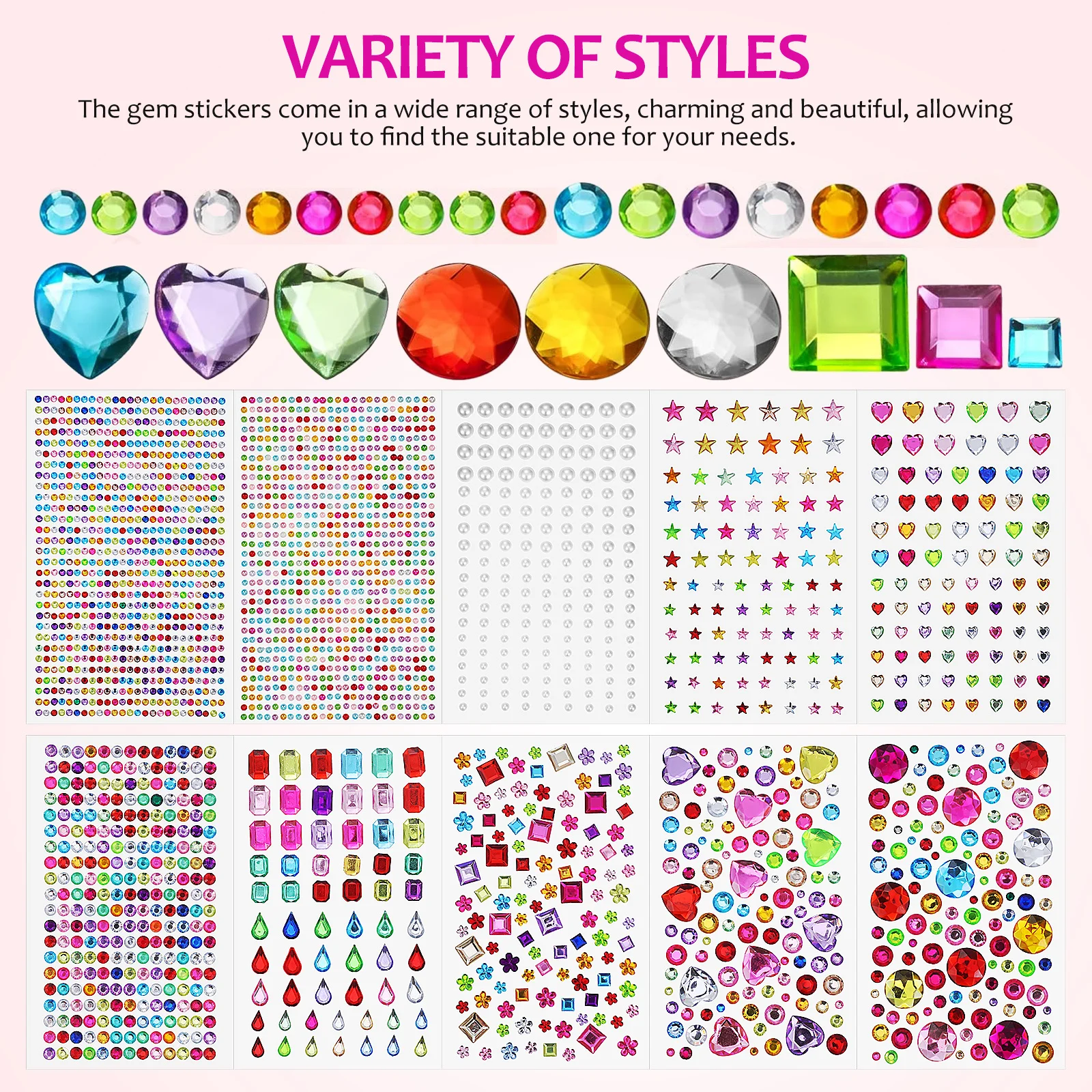 10 ورقات من ملصقات حجر الراين، ملصقات جوهرة لامعة ذاتية اللصق، عصا بلينغ على الأحجار الكريمة للحرف اليدوية، عصا على الأحجار الكريمة #5