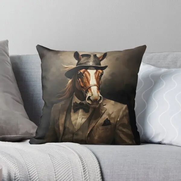 Horse Portrait Dapper Animal Art  Printing Throw Pillow Cover Home Waist Fashion Bedroom Car Hotel Pillows not include One Side