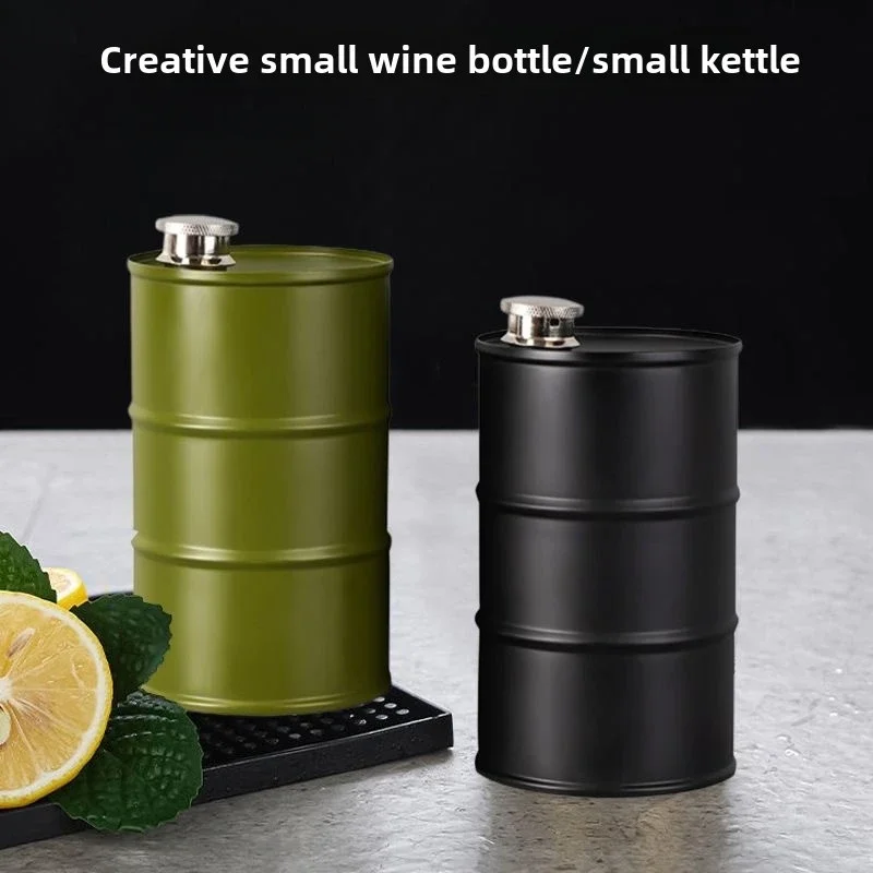 

750ml Stainless Steel Whiskey Flask Creative Barrel Shape Outdoor Camping Alcohol Pot Leak Proof Oil Drum Wine Beer Container
