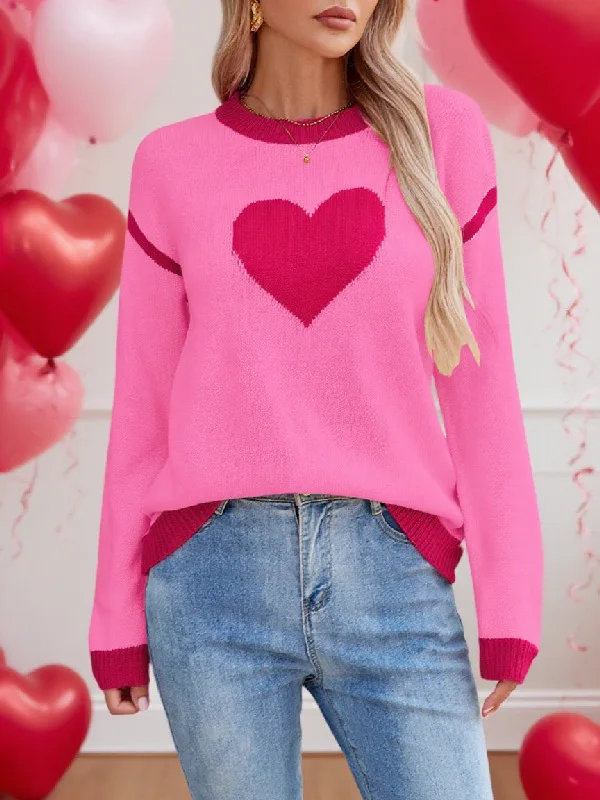 

FashionableKnitted Sweater Colorblock Heart Knit Sweater ThickChunky Warm Cable Sweater Valentine Lovers Heart Pullover