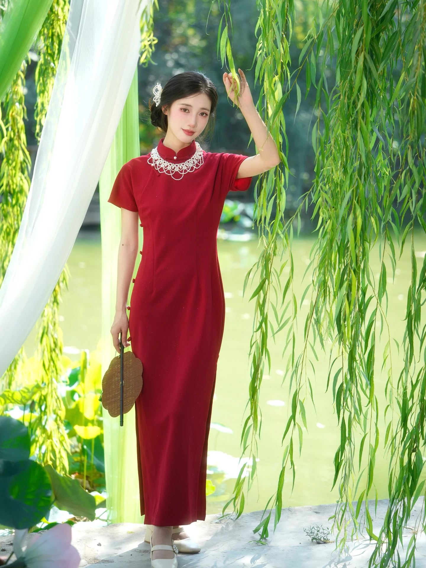 

Red Chinese Style Reformed Dress for Women Engagement Wedding Dress Daily Wear Suitable for 18-25 Years Old