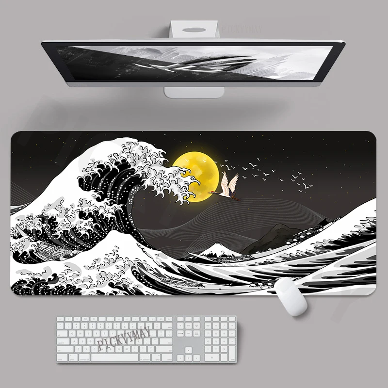 Black And White Gamer Mousepad Wave Lines Mouse Pad Large Mouse Mat Natural Rubber Desk Rug PC Desk Mats Design Mousepads