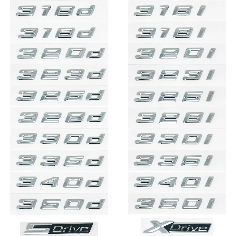 For New Font Number 316i 318d 320i 325i Letters 328d 330i 340i GT Badge ABS 3 Series E90 E46 F30 Car Rear Enclosure Sticker