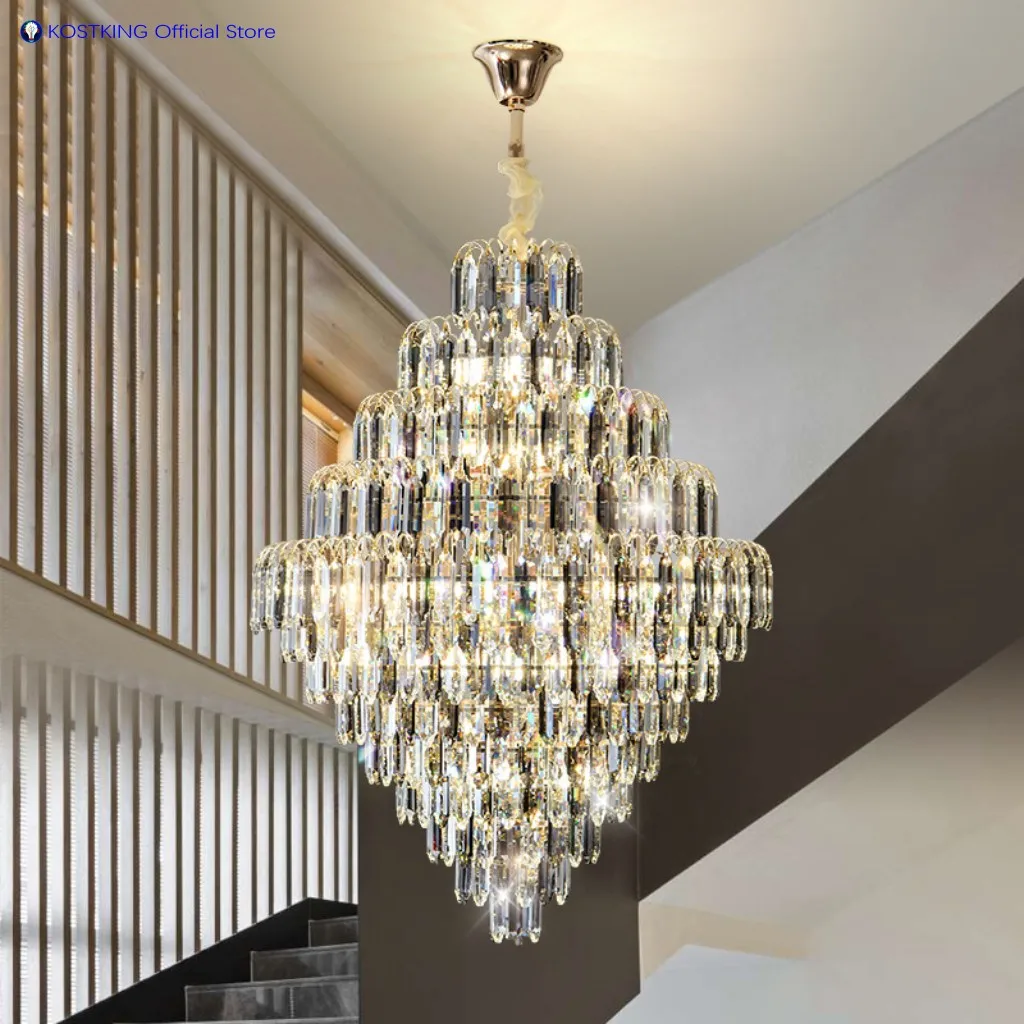 

Luxury Golden Villa Main Hall K9 Crystal Chandelier For Hotel Living Room Bedroom Stairs Lamps Restaurant Lustre Pendant Light