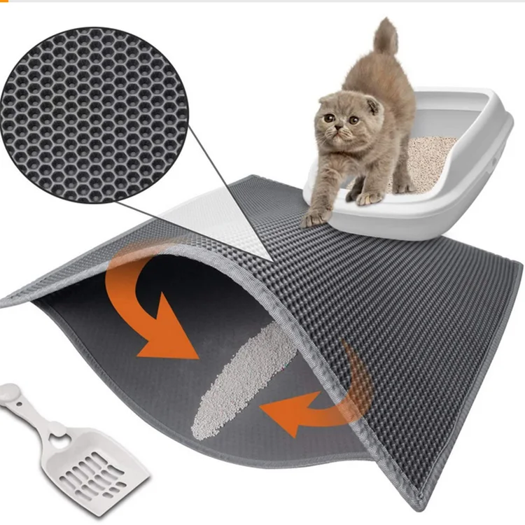 Well-Engineered 12mm Diameter 3D Convex Honeycomb Holes Works Twice Better Slip Resistant EVA Cat Mat Litter