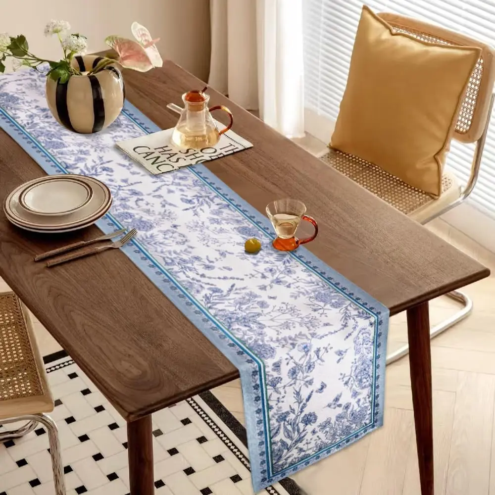 Spring Monochrome Sketch Birds Flowers Butterfly Linen Table Runner Party Decor Kitchen Dining Table Runner Home Table Decor