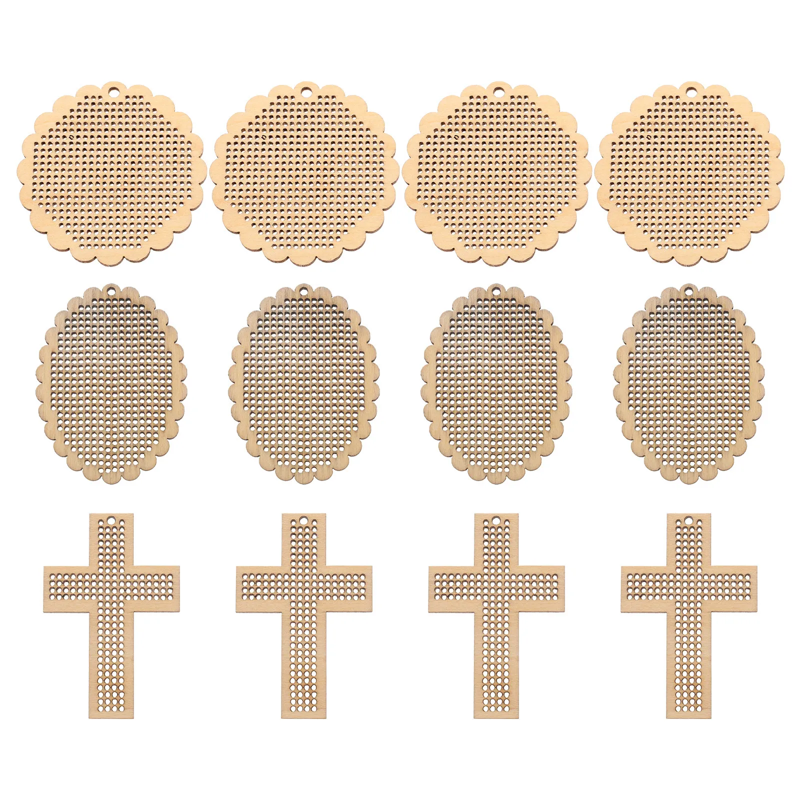 12Pcs Embroidery Bookmarks Hollow Out Wooden Blank for DIY Beginners Wooden Cross Stitch Bookmark Natural Wood Slice Craft