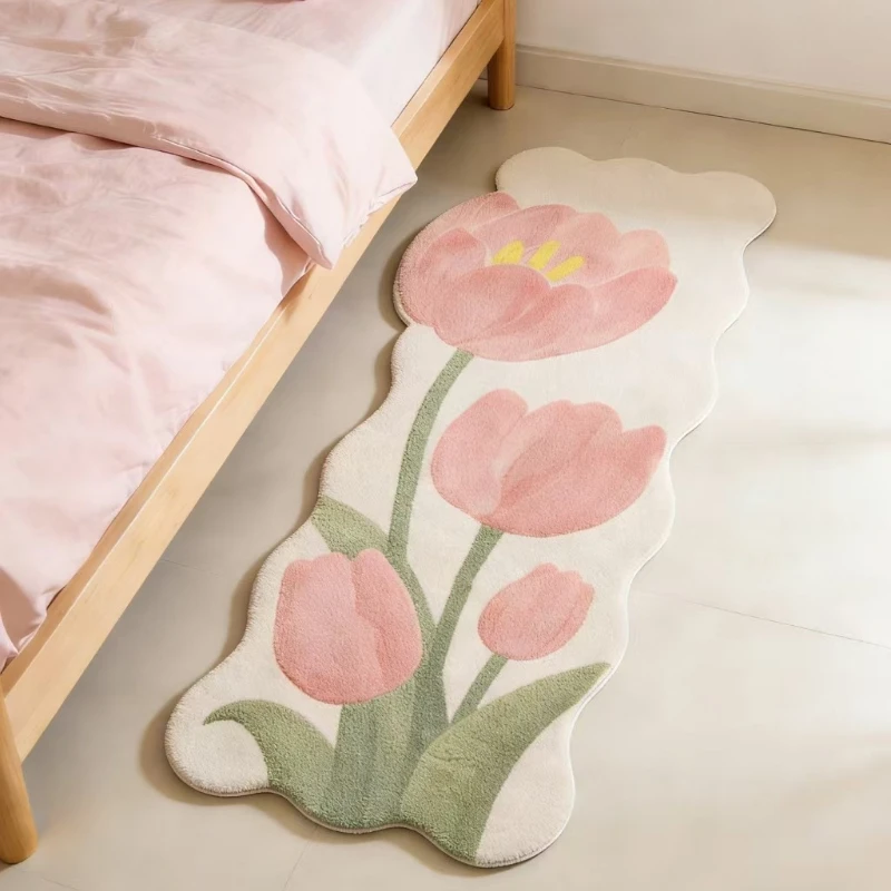 Pastoral Style Carpets for Living Room Color Flowers Bedroom Decor Carpet Irregular Bedside Plush Rug Fluffy Soft Home Floor Mat
