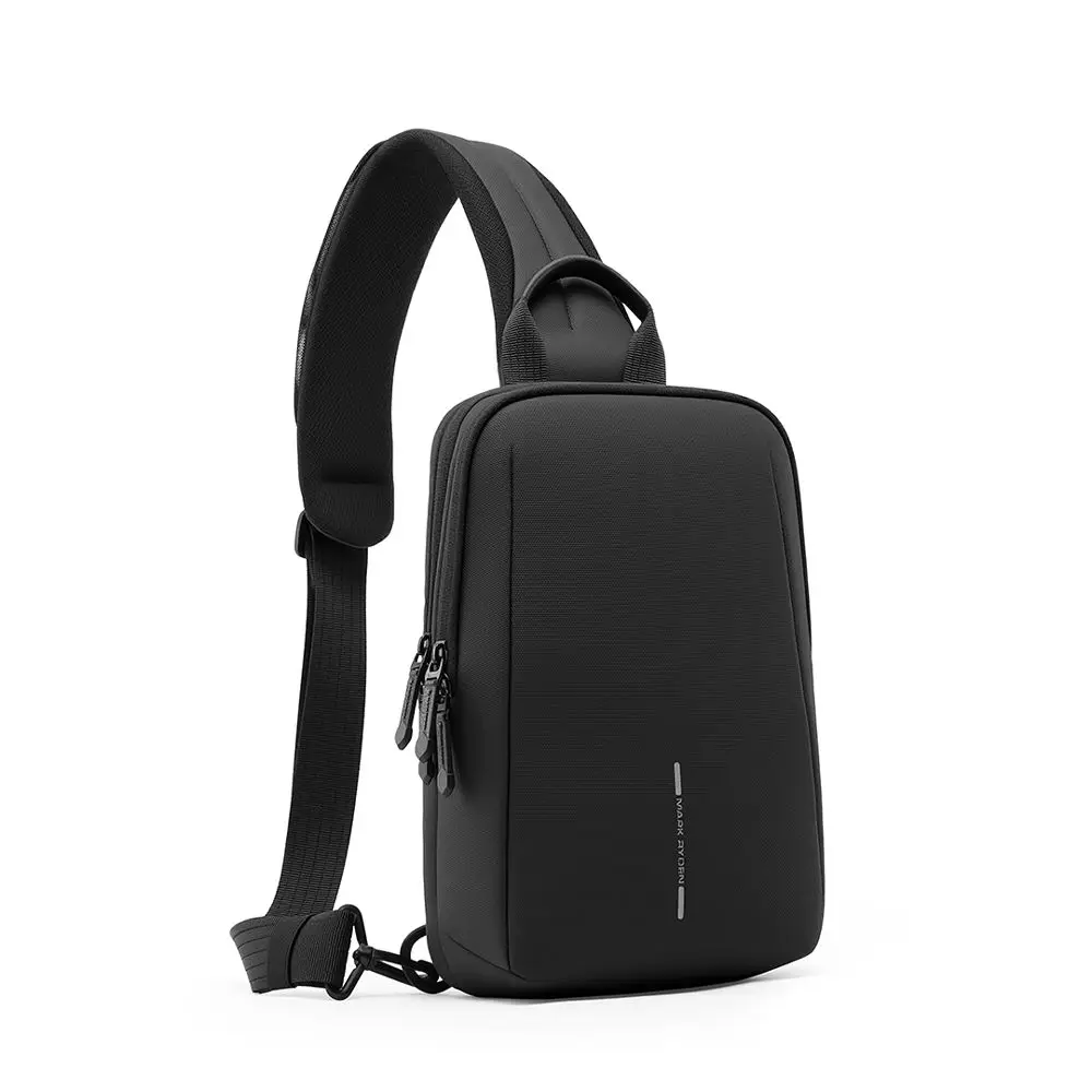 MARK RYDEN Men's Sling Backpack Polyester Splash‑resistant Chest Bag Fits 8.3‑inch iPad With Dual‑Port USB Charging YKK Zipper