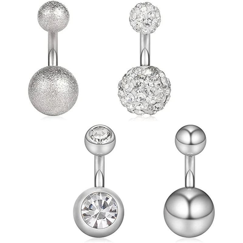 14G 6mm 1/4 Inch 316L Surgical Steel Crystal Ferido CZ Short Belly Earring Navel Button Rings 4PCS