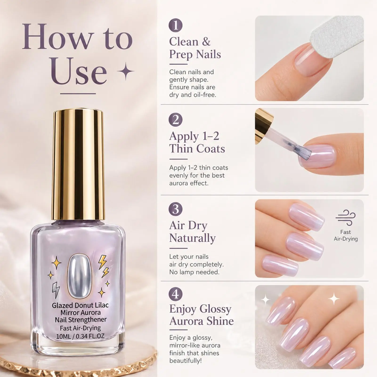 10 ml Nagelverstärker, 10 ml Maniküre-Reparatur- und Pflegegel, lila Nagellack, schnelltrocknender Nagelstärker, für DIY-Nageldesign. – Detail 3