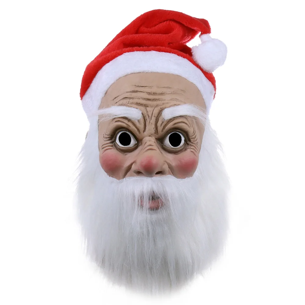 

Funny Santa Claus Mask Cosplay Big Beard Christmas Old Grandfather Latex Helmet Halloween New Year Party Costume Props