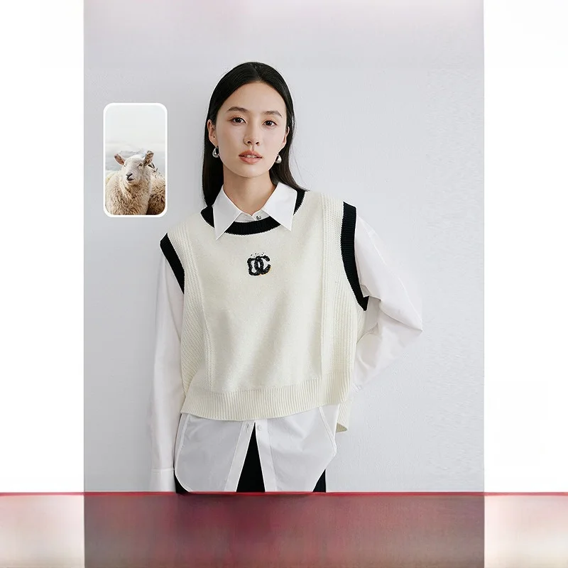 

Designice весна 2025 шерстяной вязаный круглый жилет Ne, женский стильный модный повседневный жилет для поездок на работу