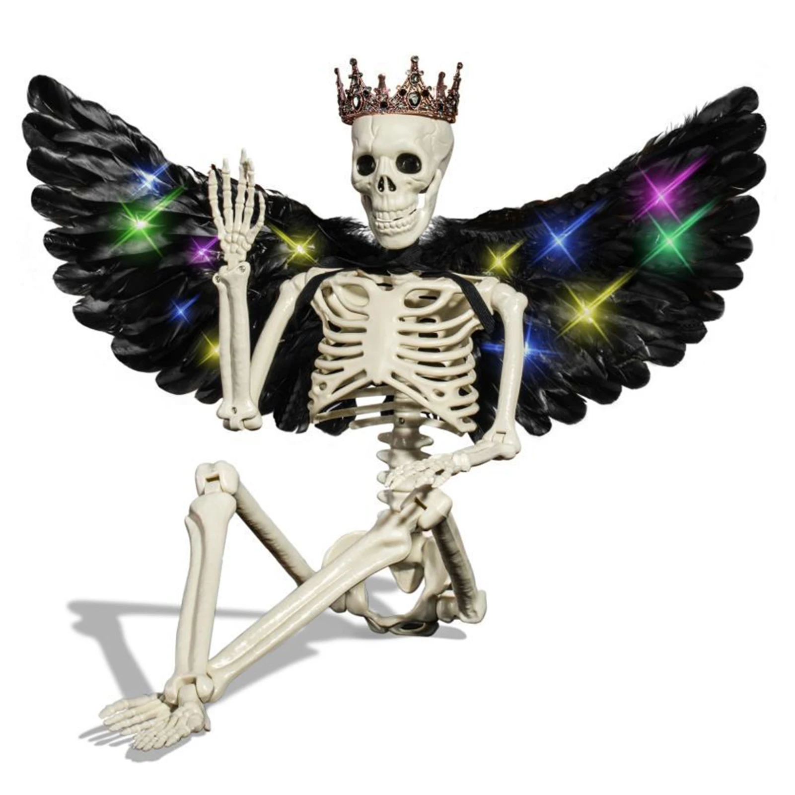 90cm Halloween Skeleton Adjustable Joint Simulation Human Plastic Skeleton with LED Light Wings For Spooky Scene Festival Party