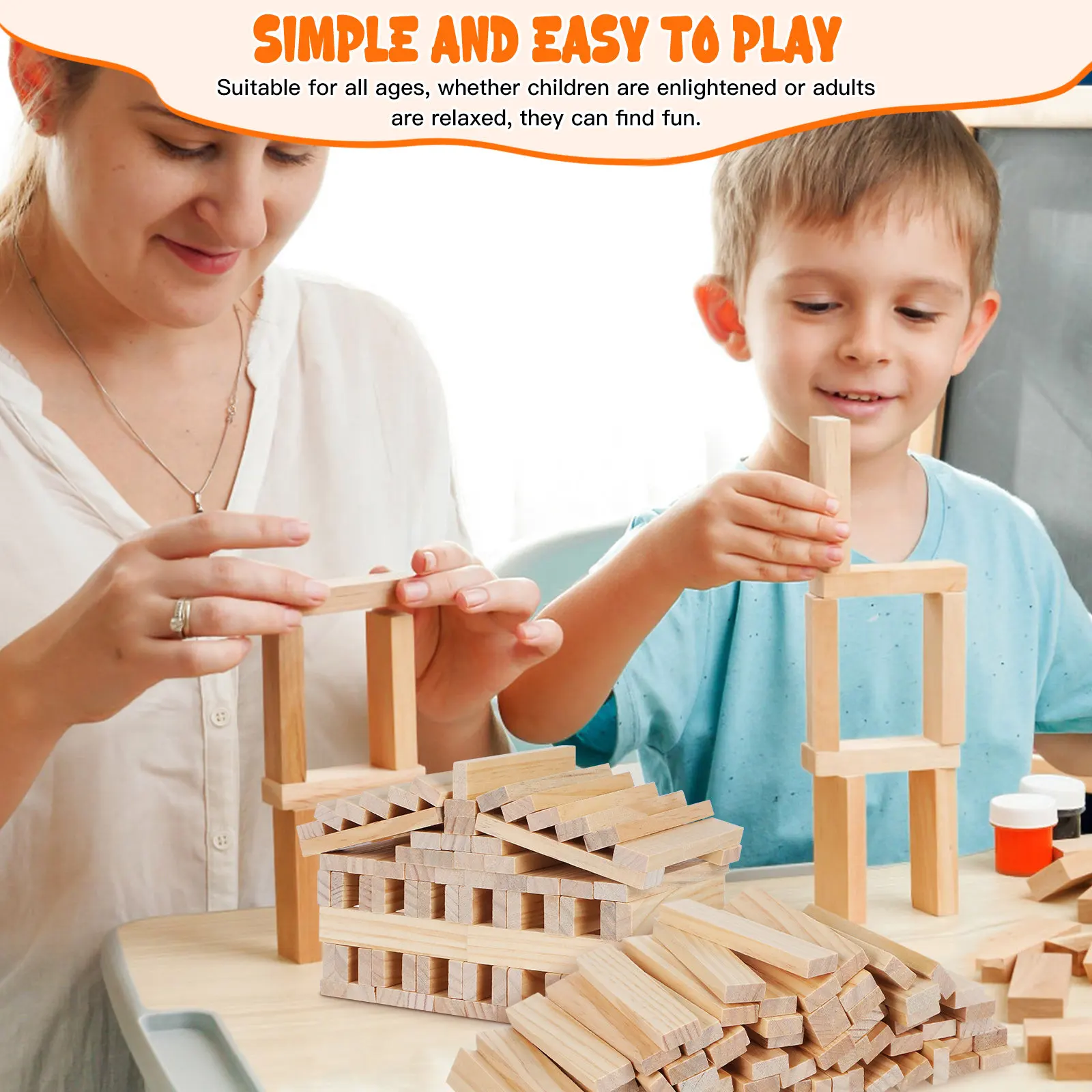 100 Stück Holzstäbchen Konstruktionsblöcke Naturholz Glatte Stücke Montessori Kreativität Problemlösung Holzstreifen