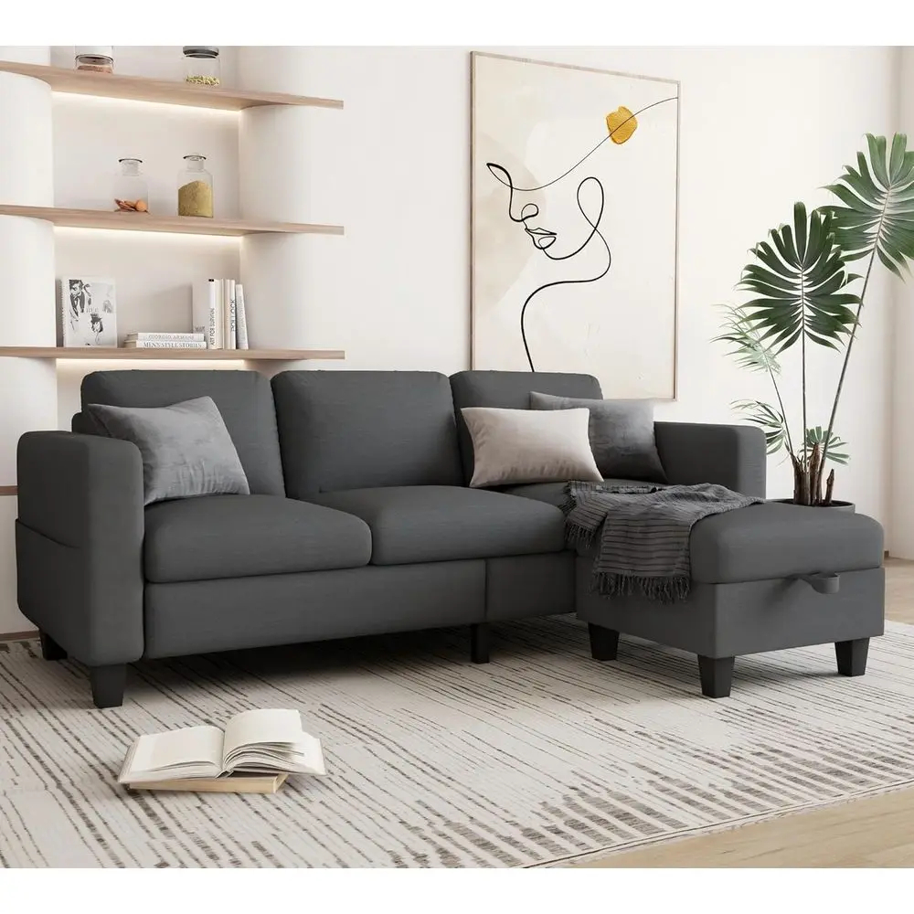 Sectional Couches or Living Room - Convertible L-Shaped Couch, Grey 3 Seater ern Linen Soa, 78
