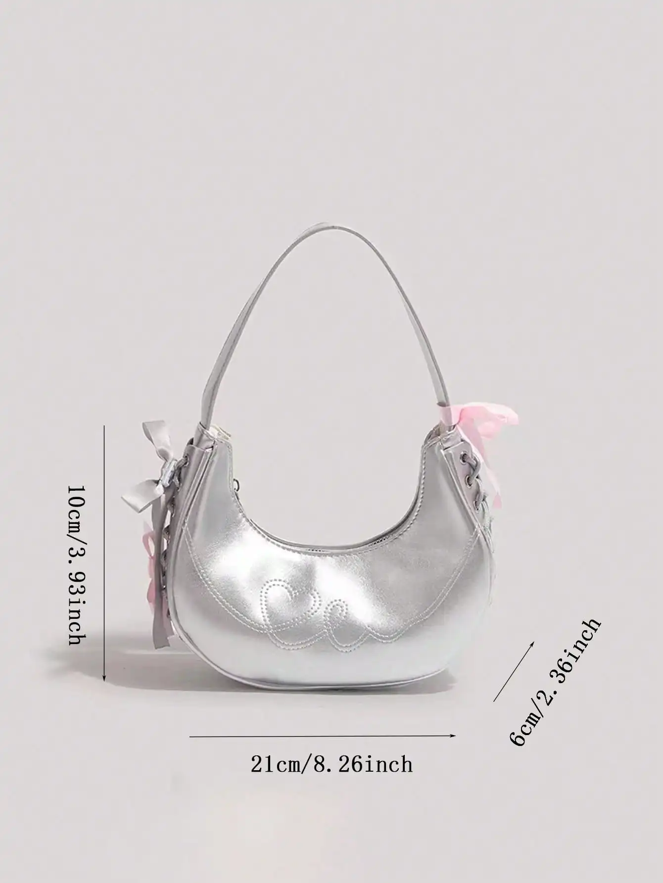 2024 New Fashionable Ballet Style Handbag Texture Silver Crescent Bag, Unique Design, Love Strap Shoulder Bag