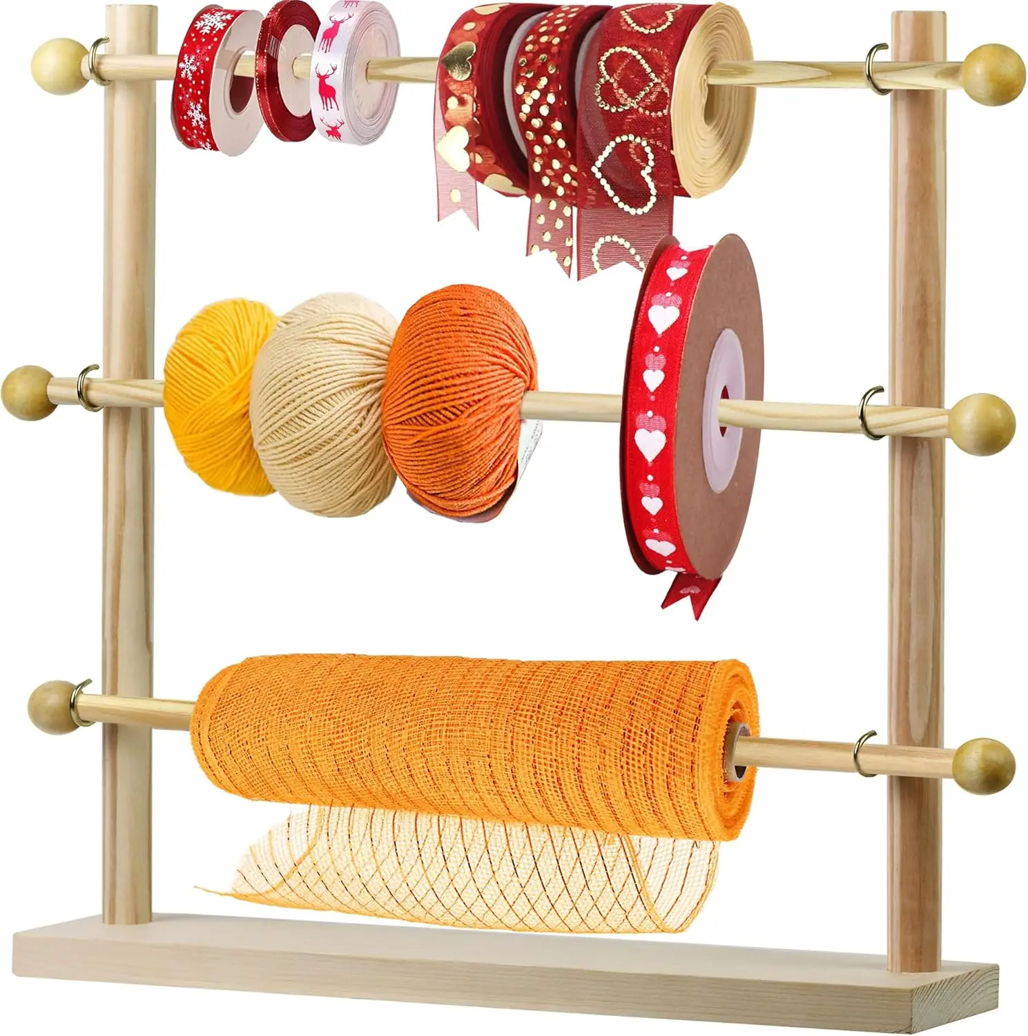 Ribbon Organizer - Wooden Ribbon Rack Holder for Sewing , Wreath, Mesh, Thread, Tape, Roll -  for Florist Arts & Gift Wrapping