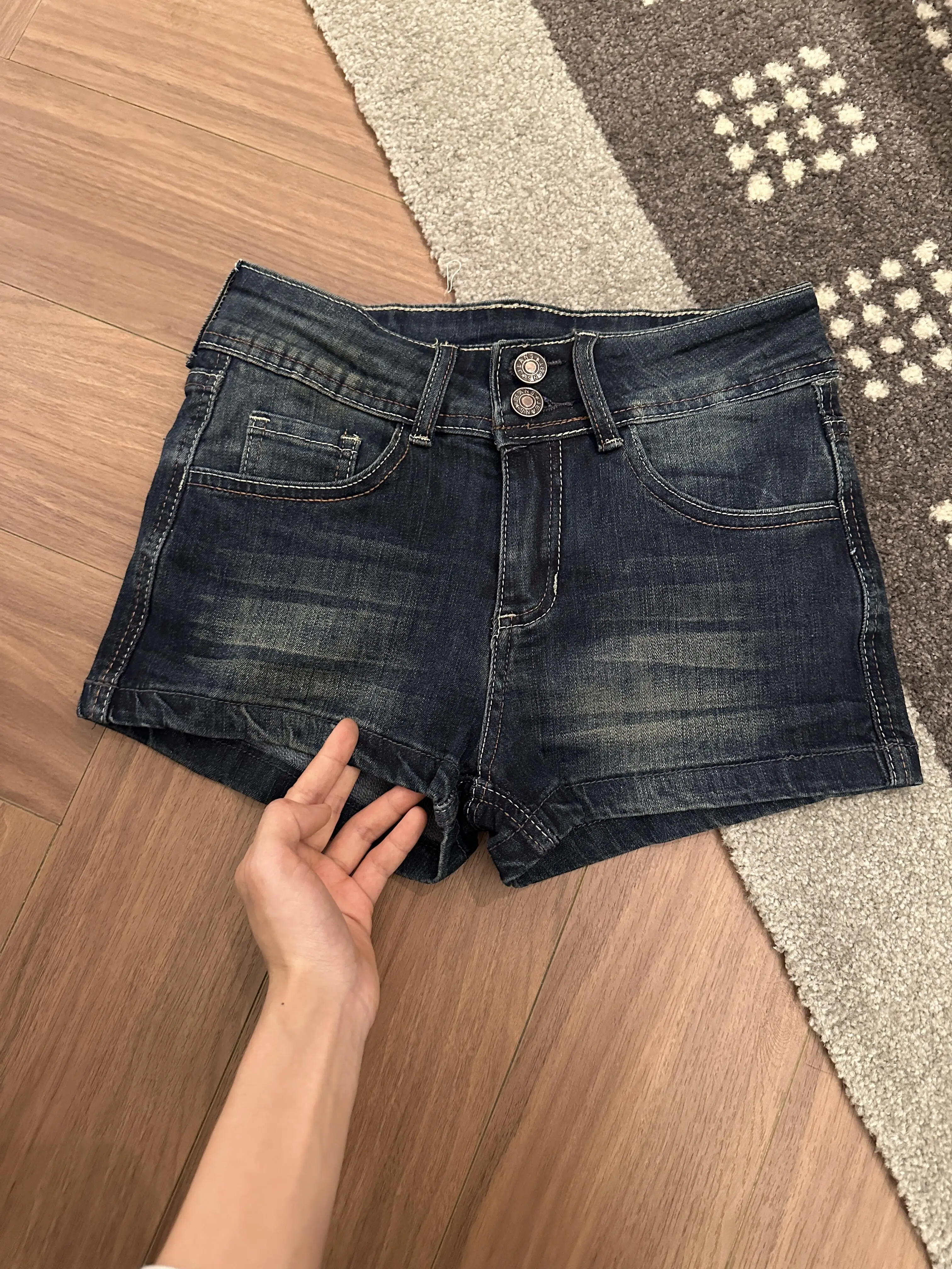 Low Waist A-Line Denim Shorts Women's Summer New Style Slimming Hip Enhancing Deep Blue American Cowboy Shorts Casual Style