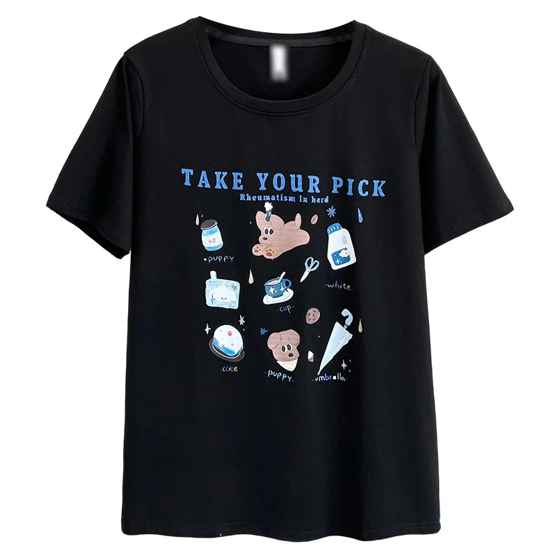 

Летний топ весом 100 кг, новая стильная и молодежная женская повседневная футболка с короткими рукавами и принтом больших размеров 6247