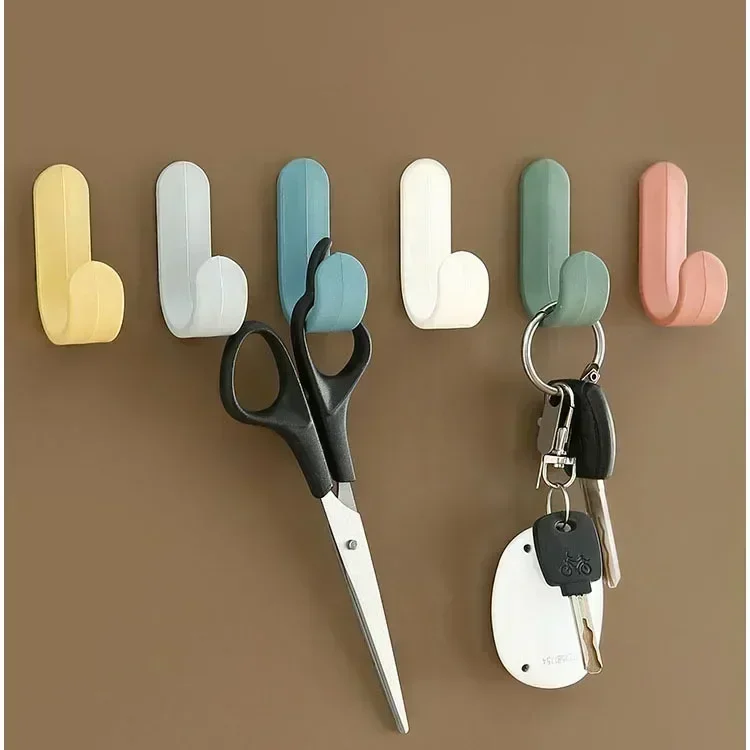 2 Pcs Wall-Mounted Simple J-Shaped Scandinavian Style Mini Multi-Functional Hooks Kitchen No-Punch Sticky Hooks for Clothes