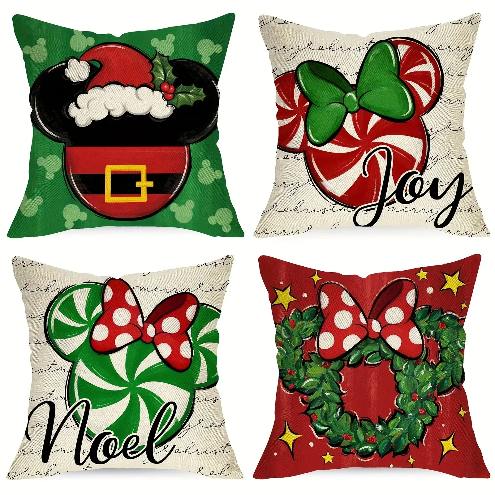 Image of Home Decor Mickey & Minnie Weihnachtsmuster Kissen Muster Kissenbezug Geeignet für Sofa Schlafzimmer Auto Kissenbezug