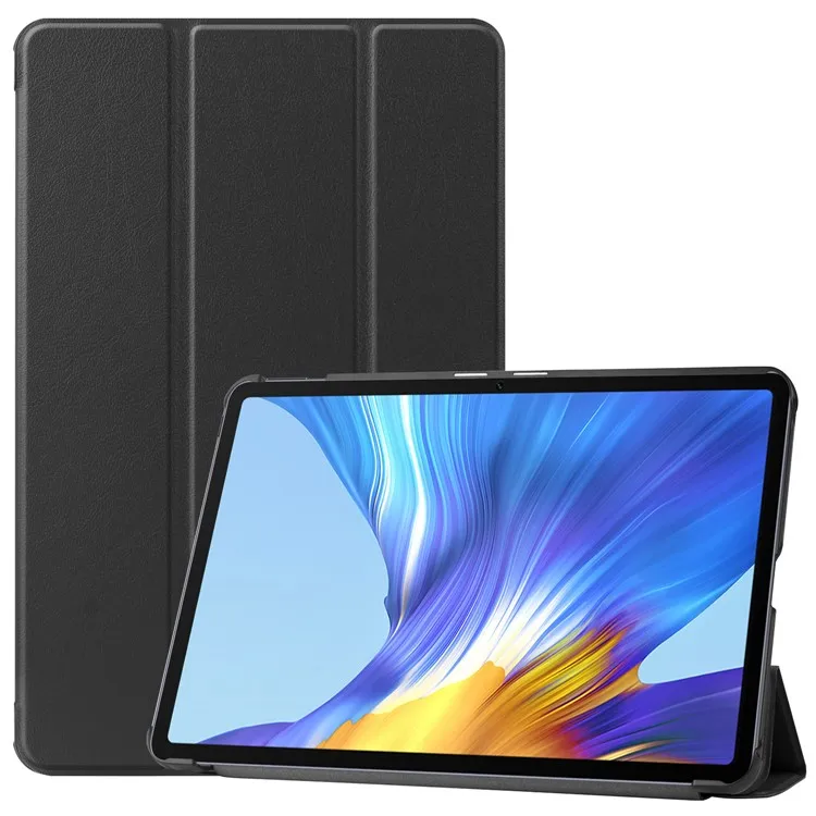 

For Huawei MatePad 10.4 (2020)/(2022)/Honor V6 PU Leather Case Protective Shell Shockproof Three-fold Stand Tablet Cover - Black