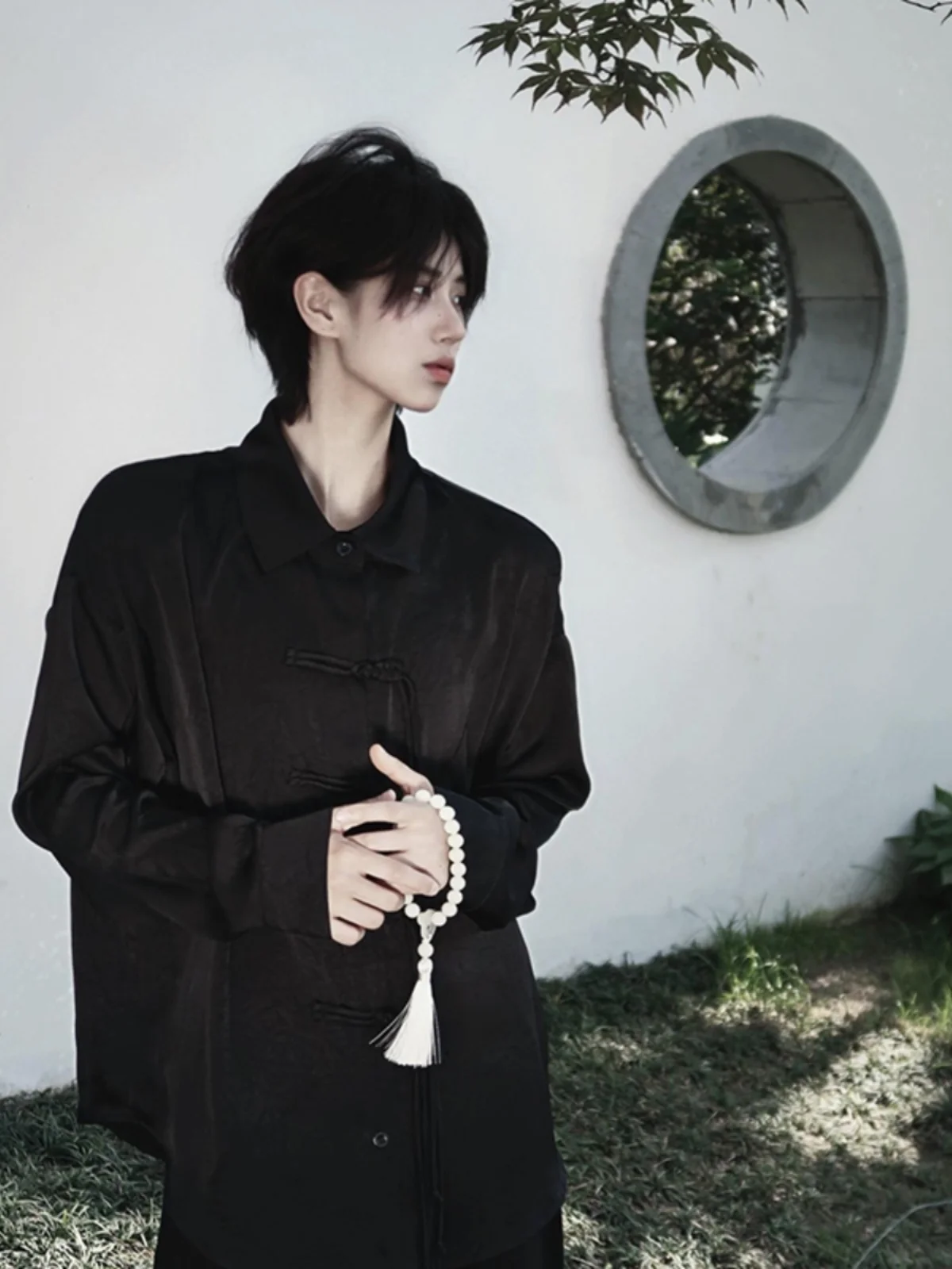 

Мужская рубашка в стиле ретро с длинным рукавом, на пуговицах, с защитой от солнца, в новом китайском стиле, летняя, свободного кроя, модная, с воротником-стойкой