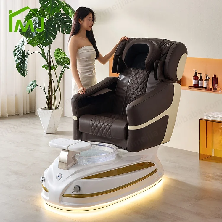 

Luxury Nail Salon Adjustable Recline Electric Massage Foot Spa Pedicure Chair With Basin