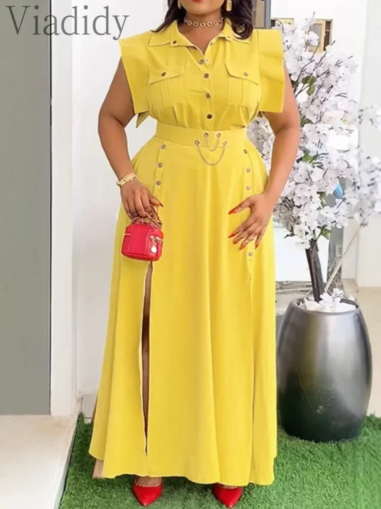 

Женский повседневный комплект из 2 предметов: блузка без рукавов с пуговицами и юбка с высокой талией и широким подолом