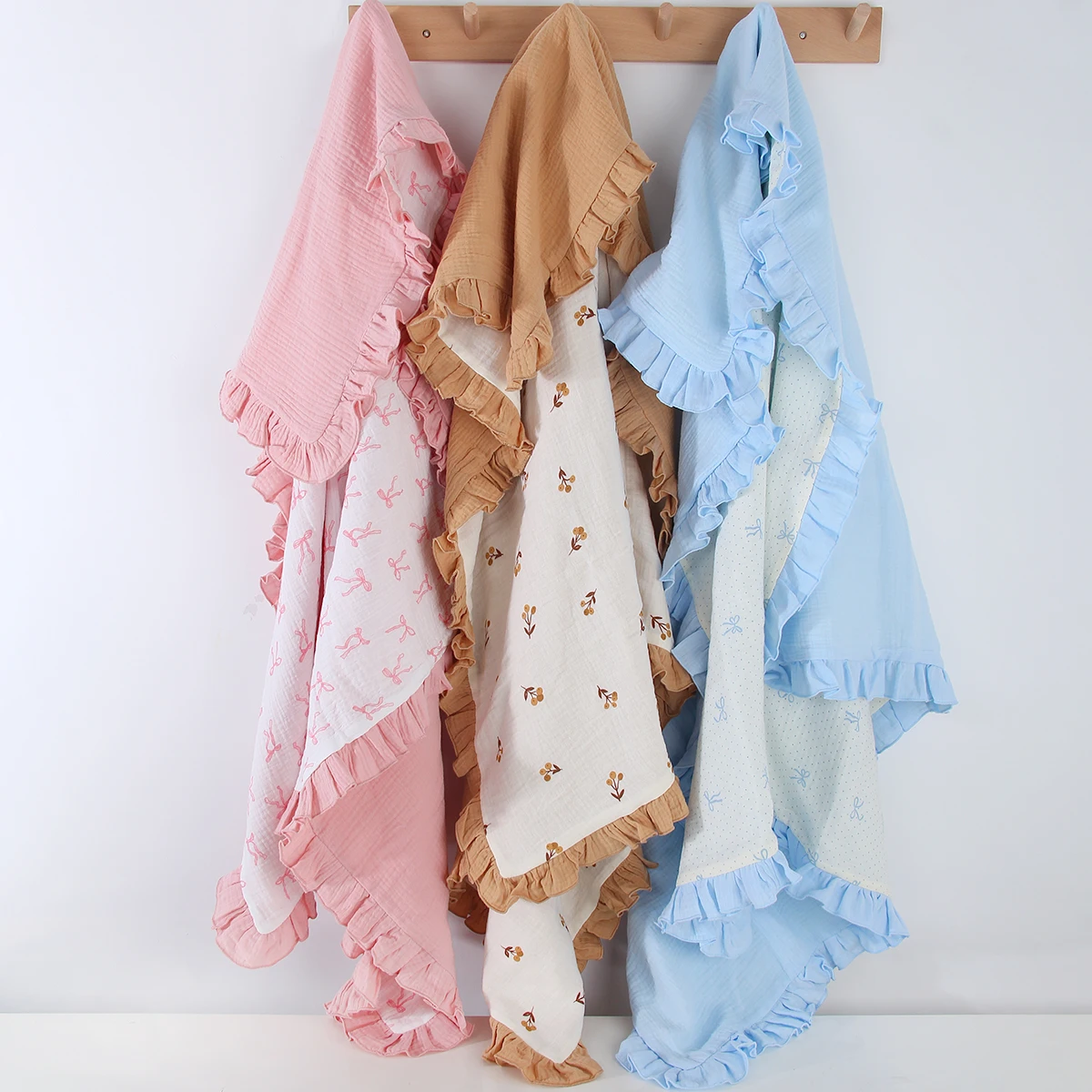 Musilin الطفل طبقة مزدوجة كشكش بطانية 95x104 سنتيمتر لينة قابل للغسل رقيقة لحاف المعزي الفراش خفيفة الوزن للرضع #6