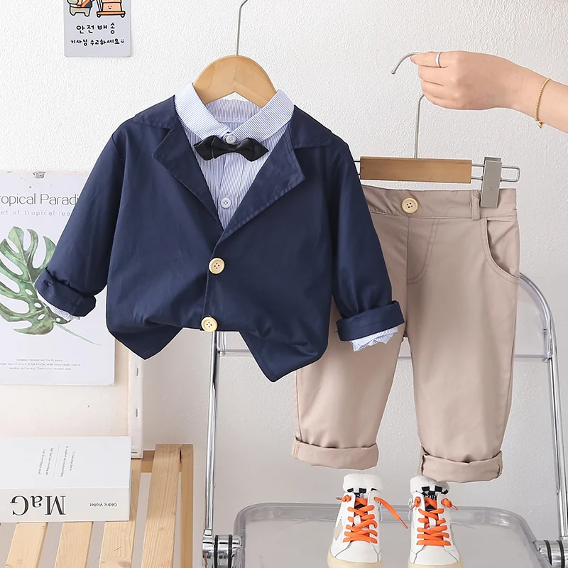 New Spring Autumn Baby Boys Clothes Set Children Coat Shirt Pants 3Pcs/Set Kids Gentleman Suit Infant Outfits Toddler Clothing