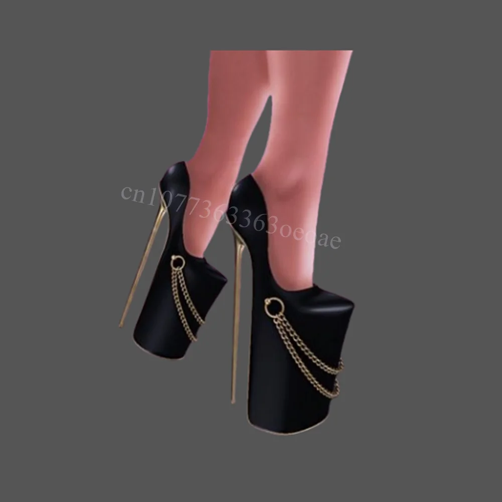 

Extremely High Platform Chain Decor Pumps Matte Leather Shoes for Women Metal Thin High Heels Shoes 2024 Zapatos Para Mujere