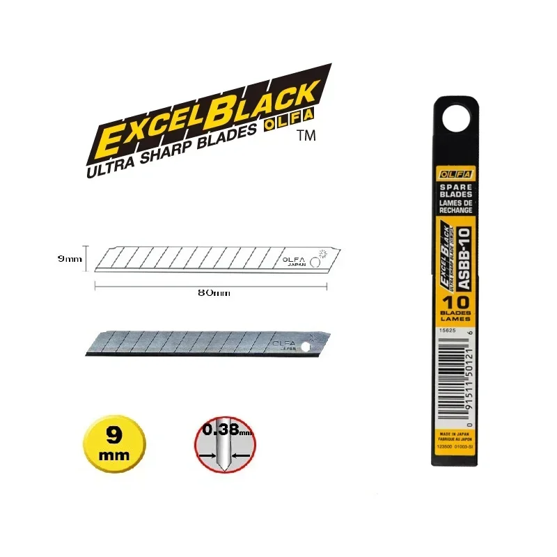 OLFA ASBB-10 9mm Spare Blades 10pcs Excel Black Sharp Replacement Blade OLFA Art Knife Specialized Accessories Craft Blade