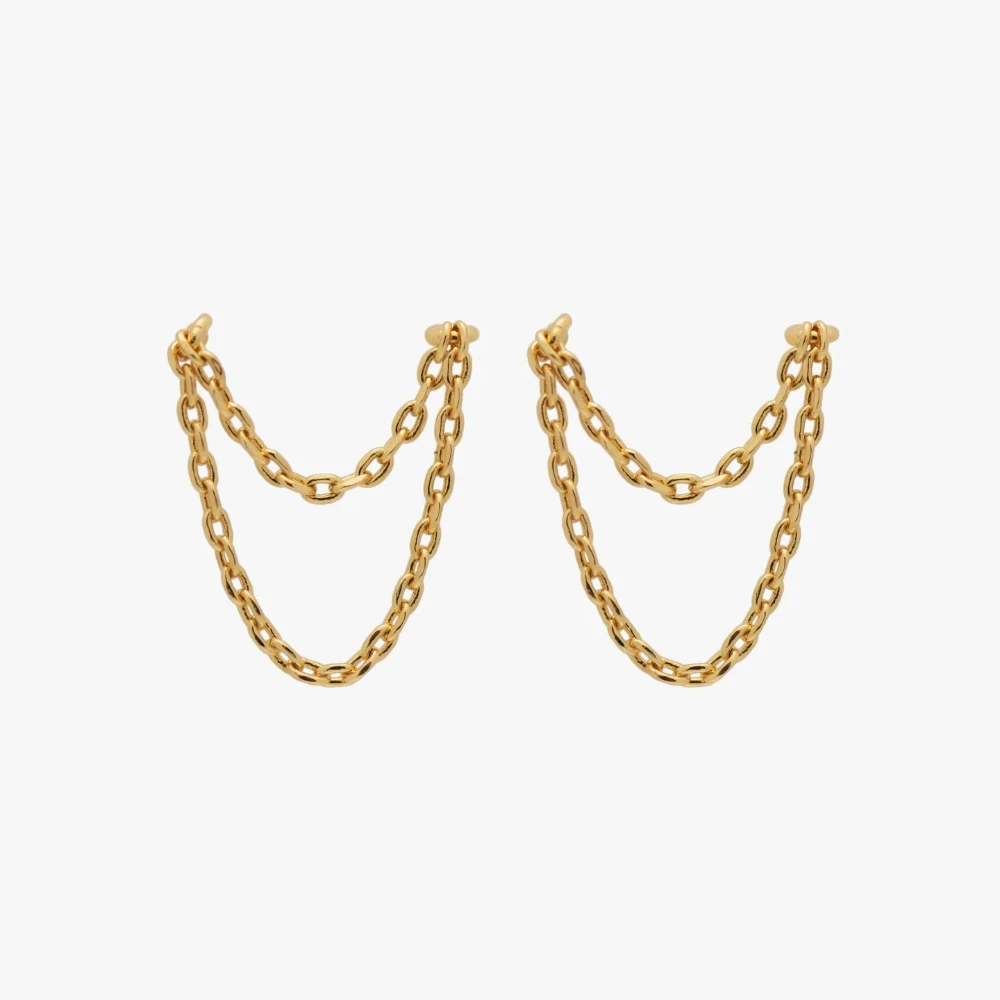 ROXI S925 Sterling Silver Earring Irregular Double Layer Chain Tassel Ear Stud Earrings For Women Men Punk Simple Daily Jewelry