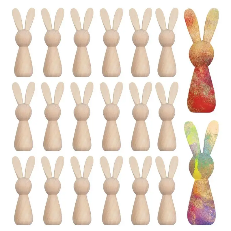 

20PCS Wooden Peg Dolls Decorations Blank Rabbit Figure Easter Bunny Diy Easter Wood Bunny For Painting Peg Dolls Home Decor