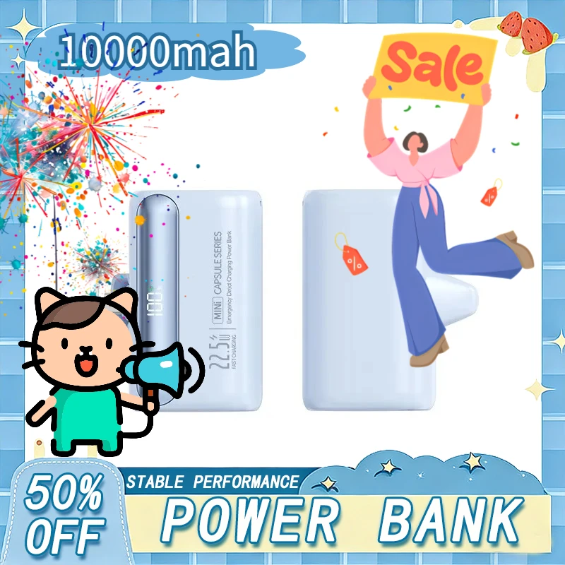 

10000mAh Mini Portable Power Bank External Battery Plug Play Power Bank Type C Fast Effective Charger For iPhone Samsung Huawei