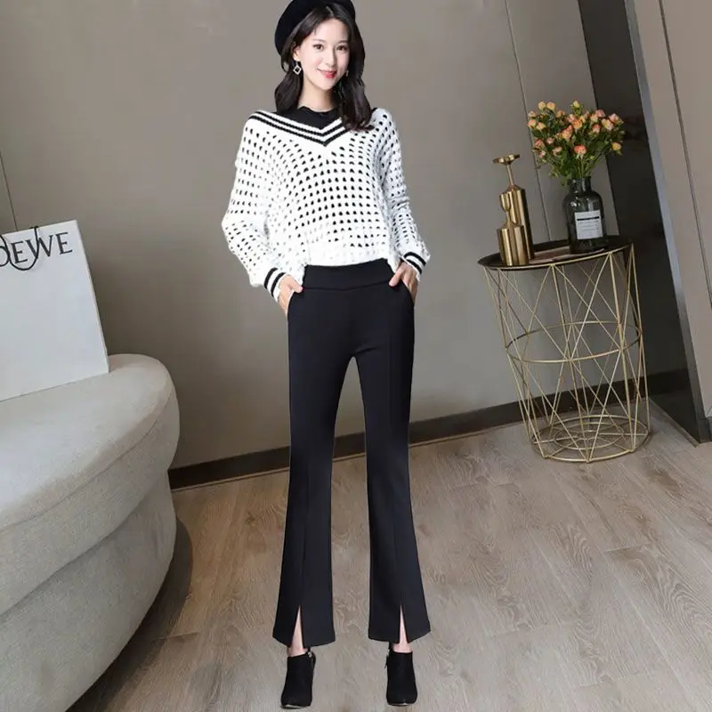 

Woman Micro-Flared Autumn Style Section High-Waisted Wide-Leg Flared Pants Female Summer Casual Slim Pants Ladies Trousers G29