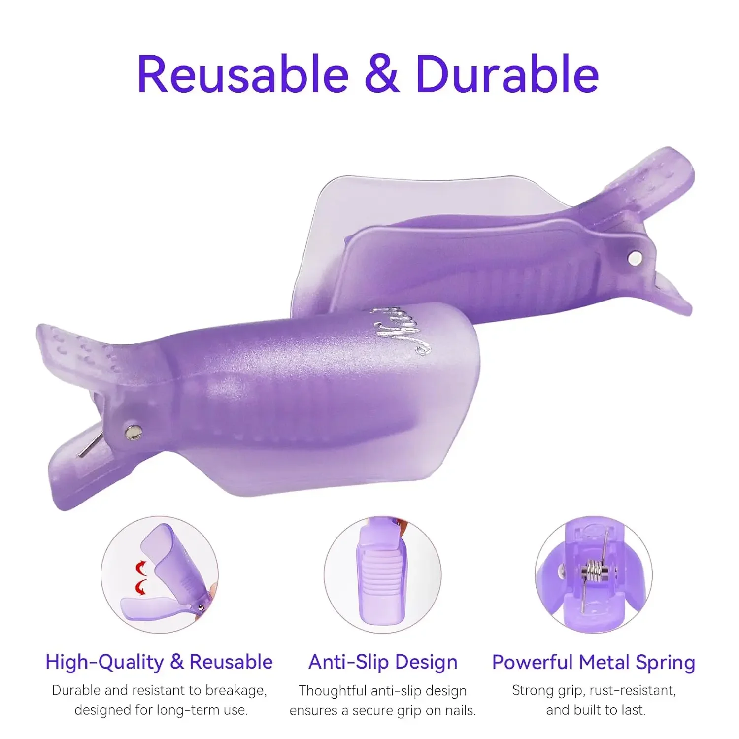 مجموعة مزيل فن الأظافر قابلة لإعادة الاستخدام - 20 قطعة من مشابك نقع (يد + قدم) مع مبرد أظافر لإزالة طلاء الأكريليك والجل