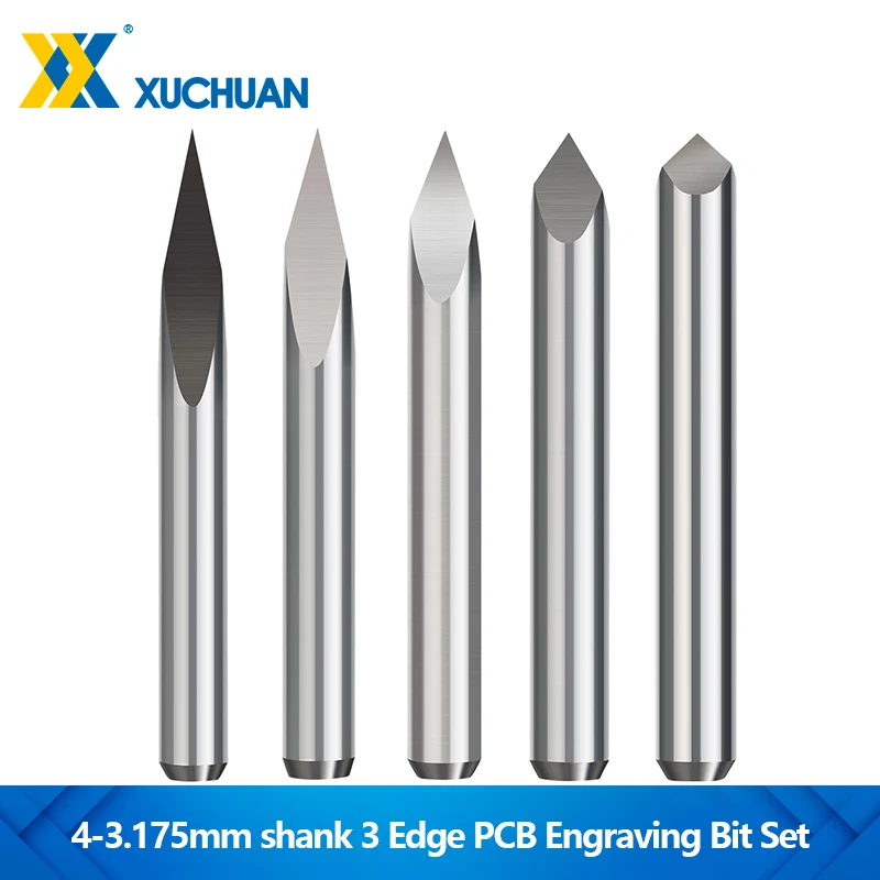 10pcs CNC Engraving Bit 3.175-4mm Shank 3 Edge PCB Engraving End Mill Set  20-90D Pyramid CNC Router Bit 3D Carbide Milling Tool