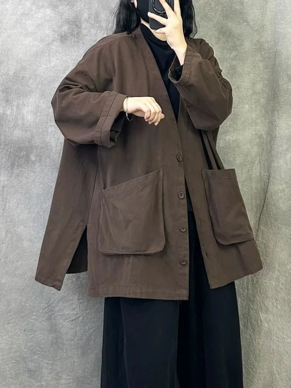 

Мужская повседневная ветровка оверсайз с V-образным вырезом, ретро-стиль, весна-осень, новая, свободный крой, универсальная, дышащая, из полиэстера