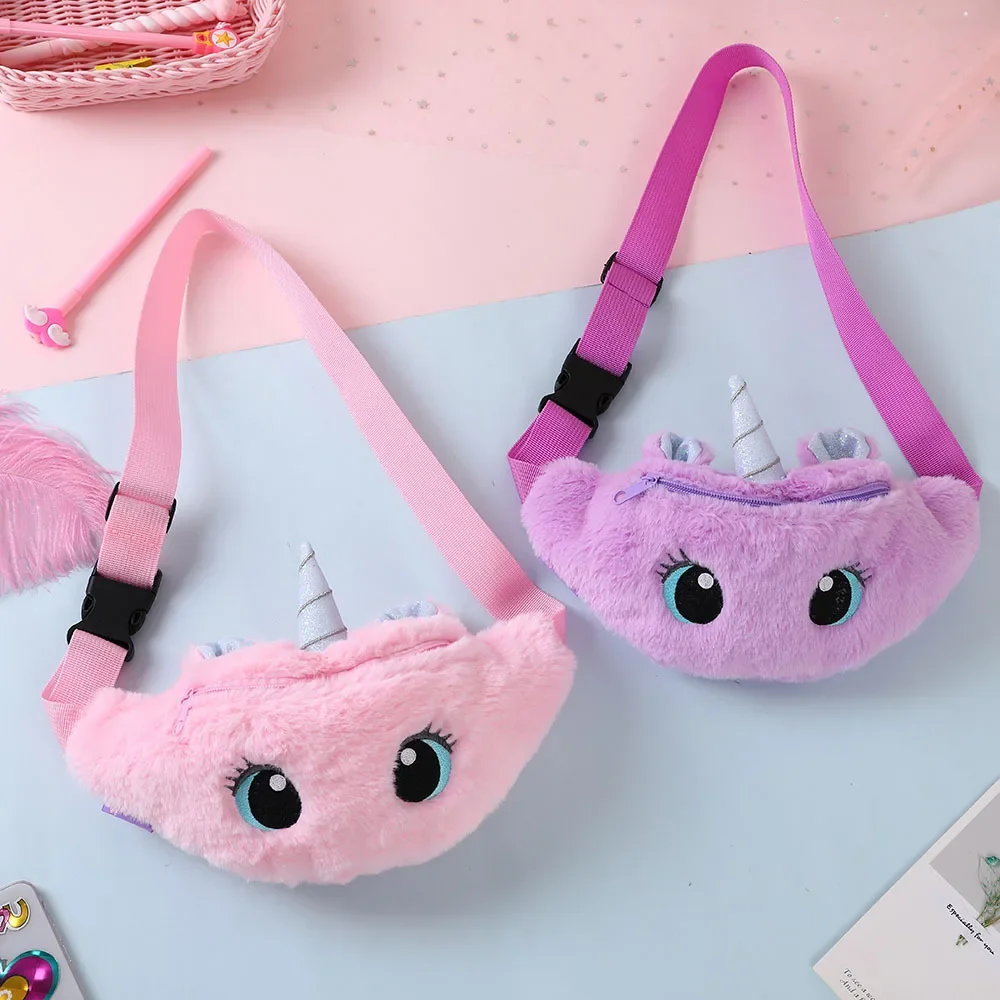 Kids Unicorn Plush Waist Bag, Adjustable Fanny Pack and Crossbody Bag for Girls, 4 Color Options