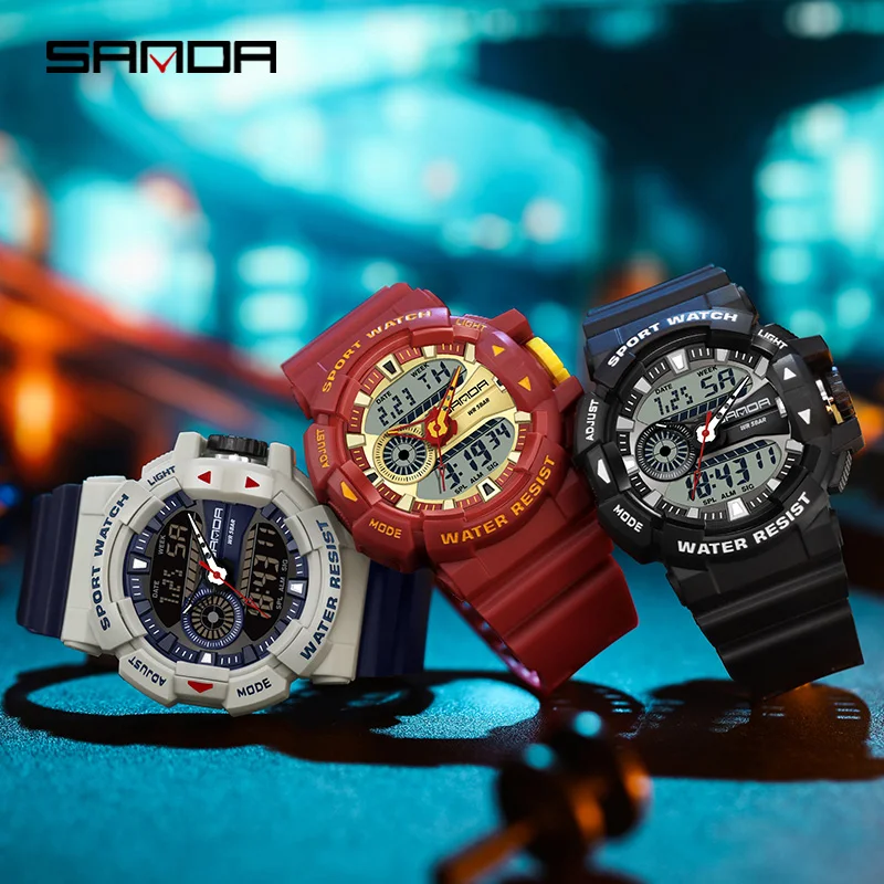 Fashion Sanda 3310 Top Brand Dual Display Men Watches Waterproof Sports Military Man Alarm Stopwatch Quartz Male Digital Clock