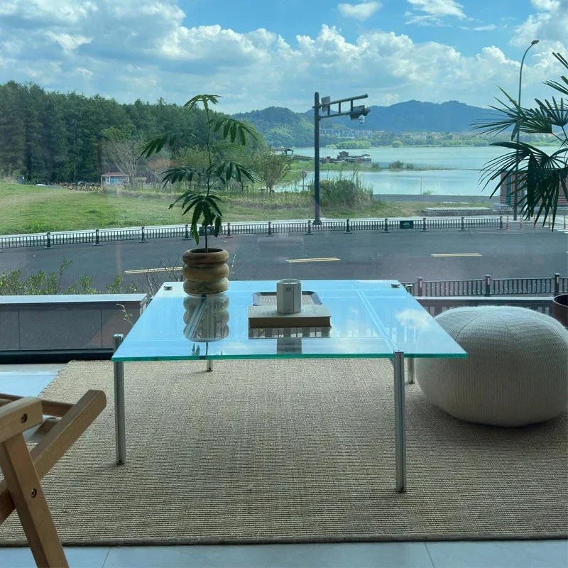 Modern simple household rectangular tea table designer aluminum profile edge table Nordic minimalist tempered glass coffee table