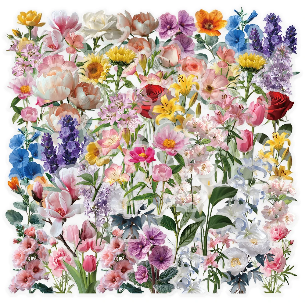 50 Pcs Flower Transparent PET Waterproof Stickers Natural Plants Decoration Mobile Phone Case DIY Stickers