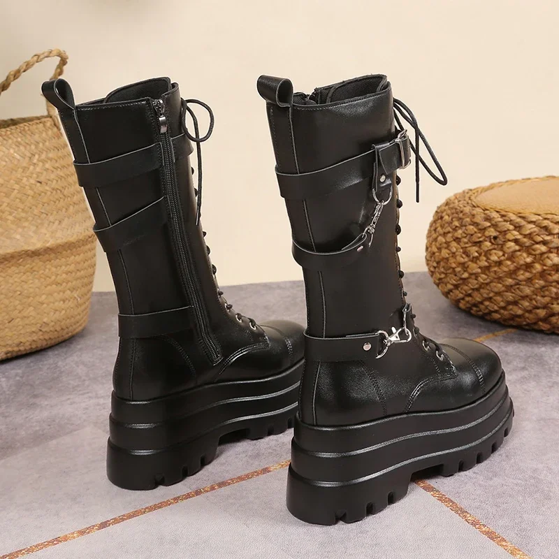 2023 New Shoes for Women Cross-tied Women's Boots Fashion Side Zipp Hot Sale Round Toe Platform Belt Buckle Knee-High Boots