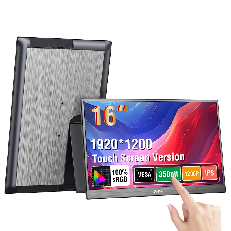 Anmite 16-Inch Portable Touch Monitor Non-touch Optional 1200P HDR 16:10 For XBox PS4 / 5 Switch Cell Phone PC Loptop Extension
