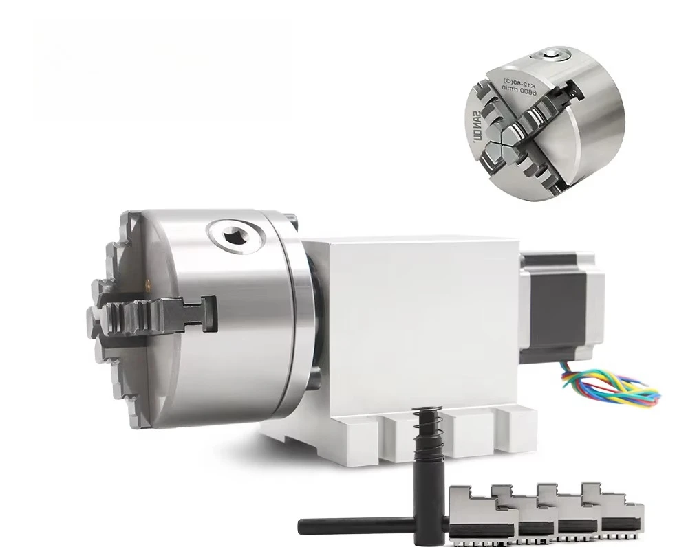 Head/Rotation Axis/A axis Nema23 0 Backlash For Woodworking Machine G-Penny Harmonic 80/100mm 4th Axis 3/4Jaw /Dividing
