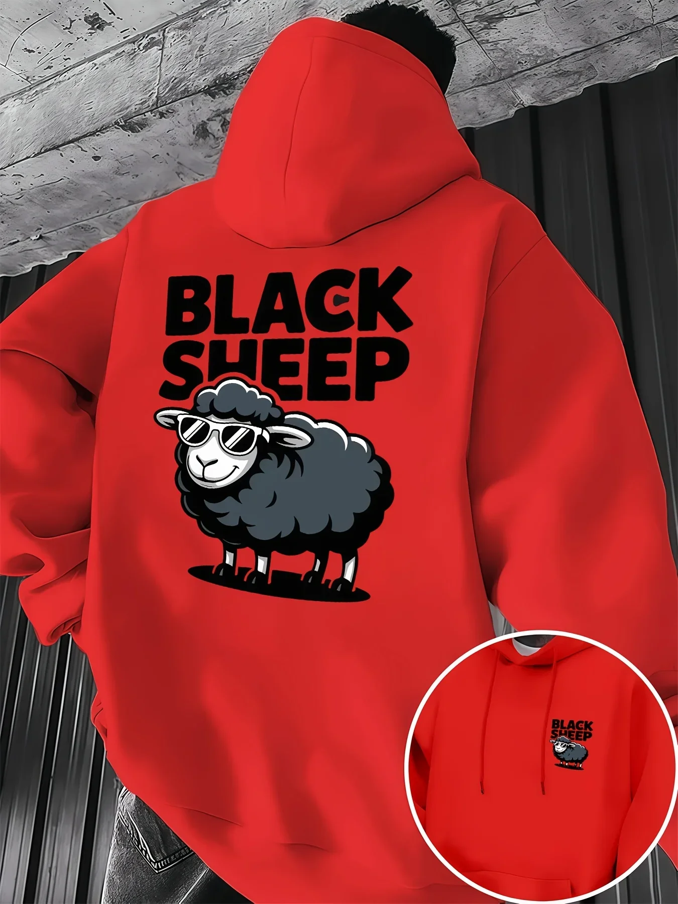 Men's Autumn Winter Hoodie Black Sheep Cool Cartoon Sheep With Sunglasses Front Back Print Streetwear Fleece Sweatshirt